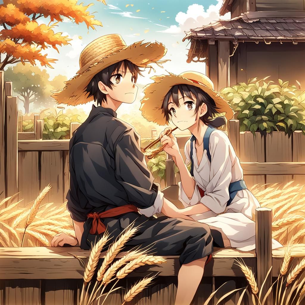 Anime Style Farmer Boy Greets Girl