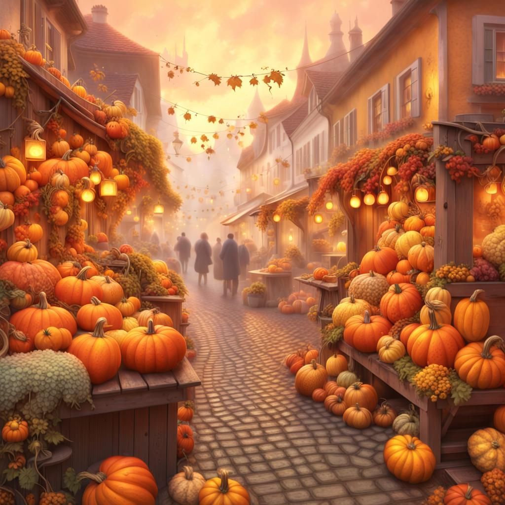 Ethereal Autumn Market in Digital Art