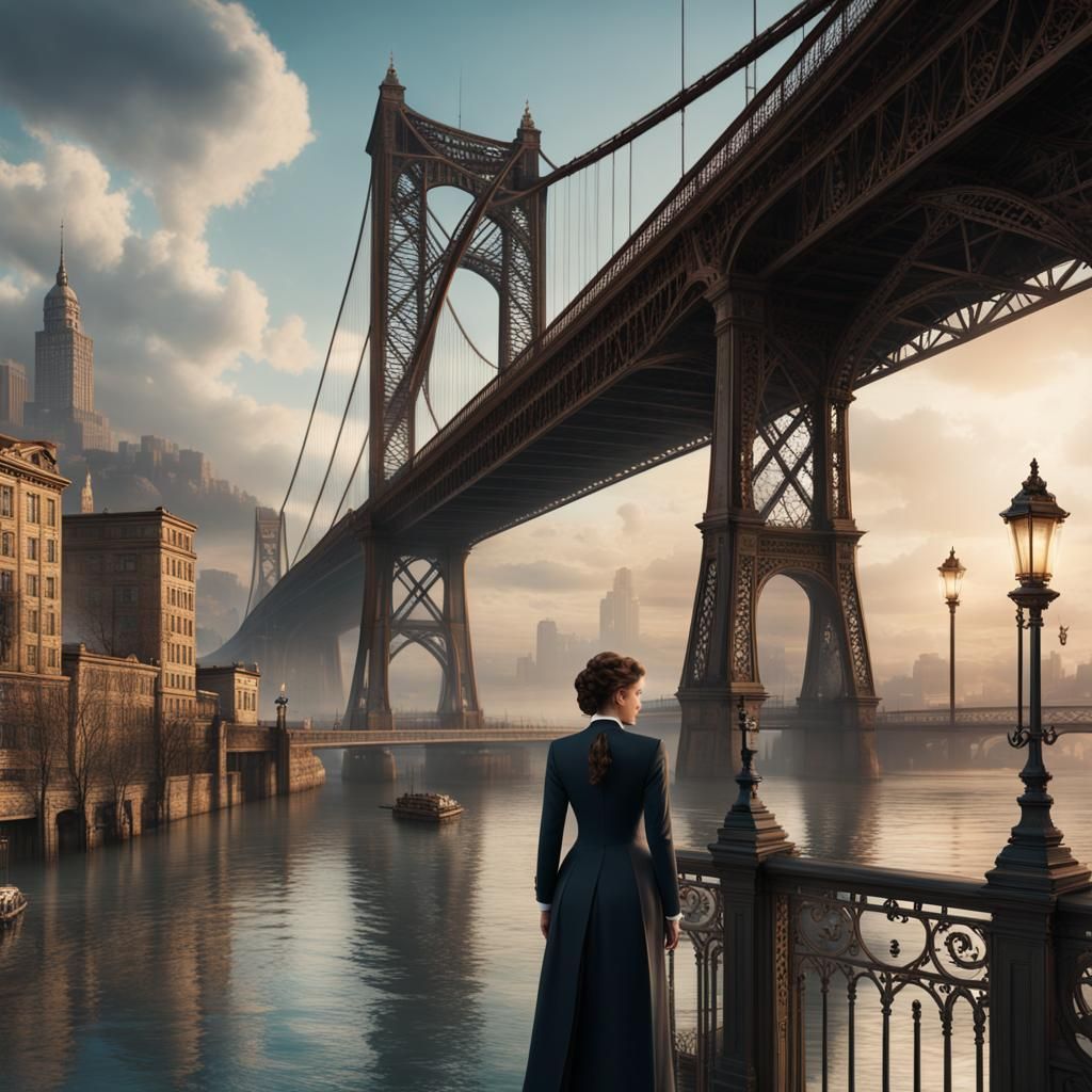 Pittsburg Bridge: Woman in Business Suit, Digital Matte Pain...