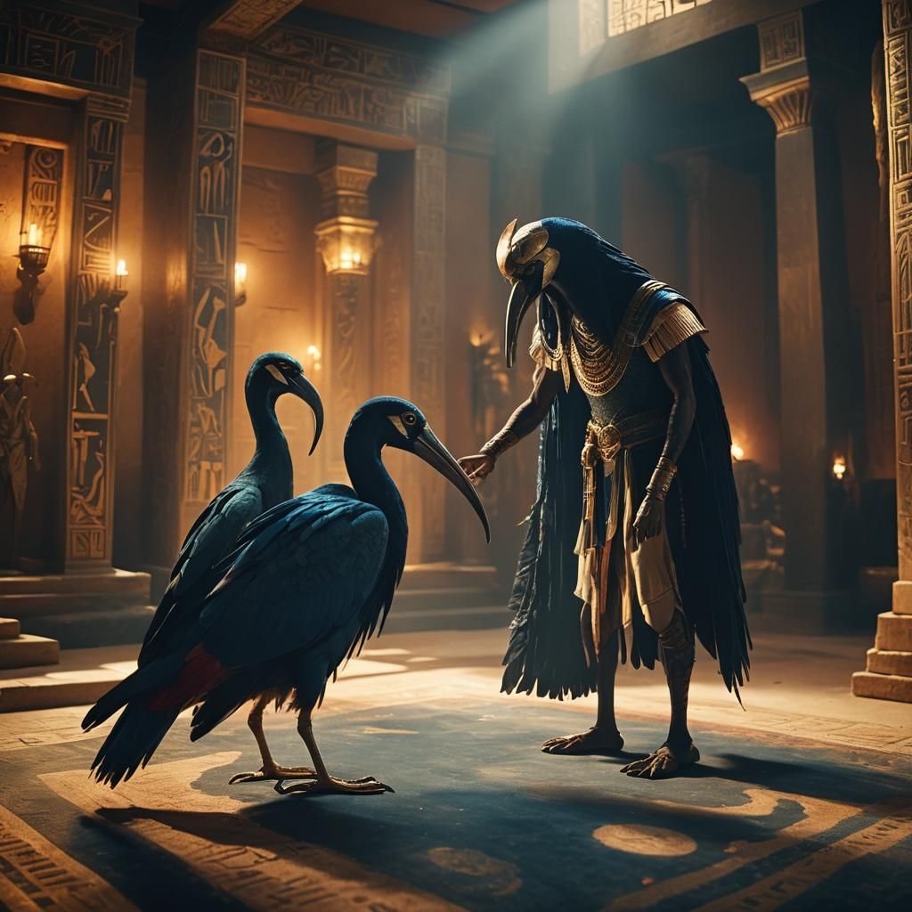 Thoth's Transformation: A Cinematic Mythology Scene