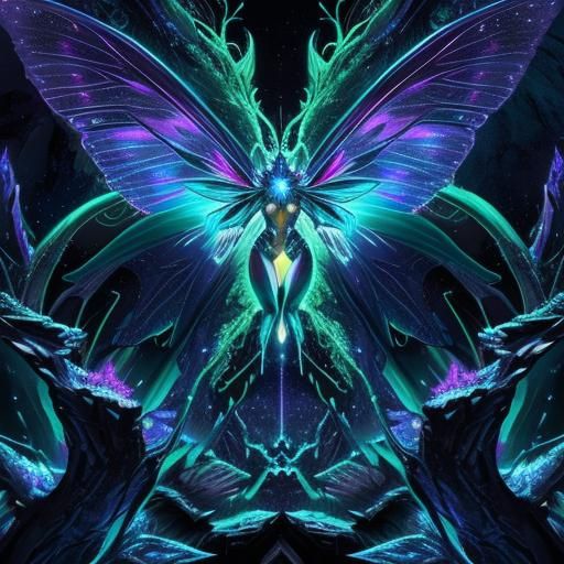 Emerald Butterfly with Sparkling Wings in the Night