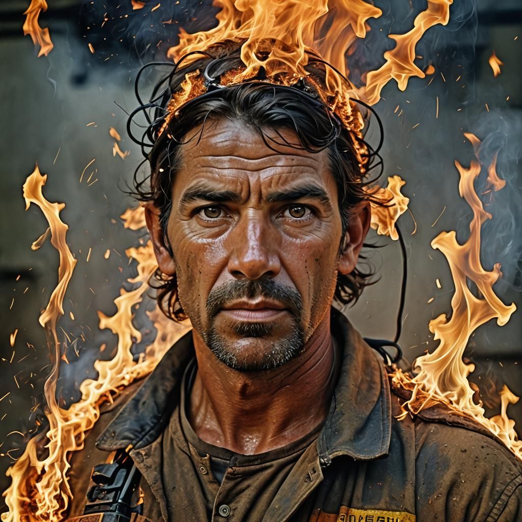 Electrician Working on Fire: Professional Studio Portrait