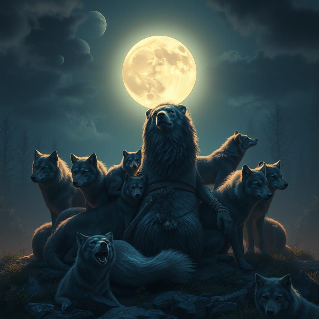 Serenity of Wolves Under Full Moon with Mechelse Herder and ...