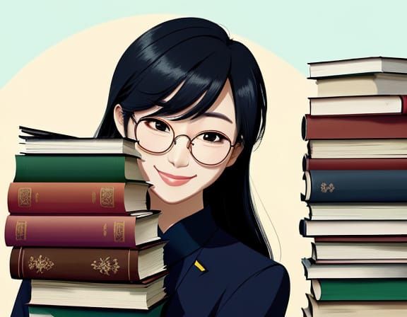 Anime Style Vietnamese Librarian with Books