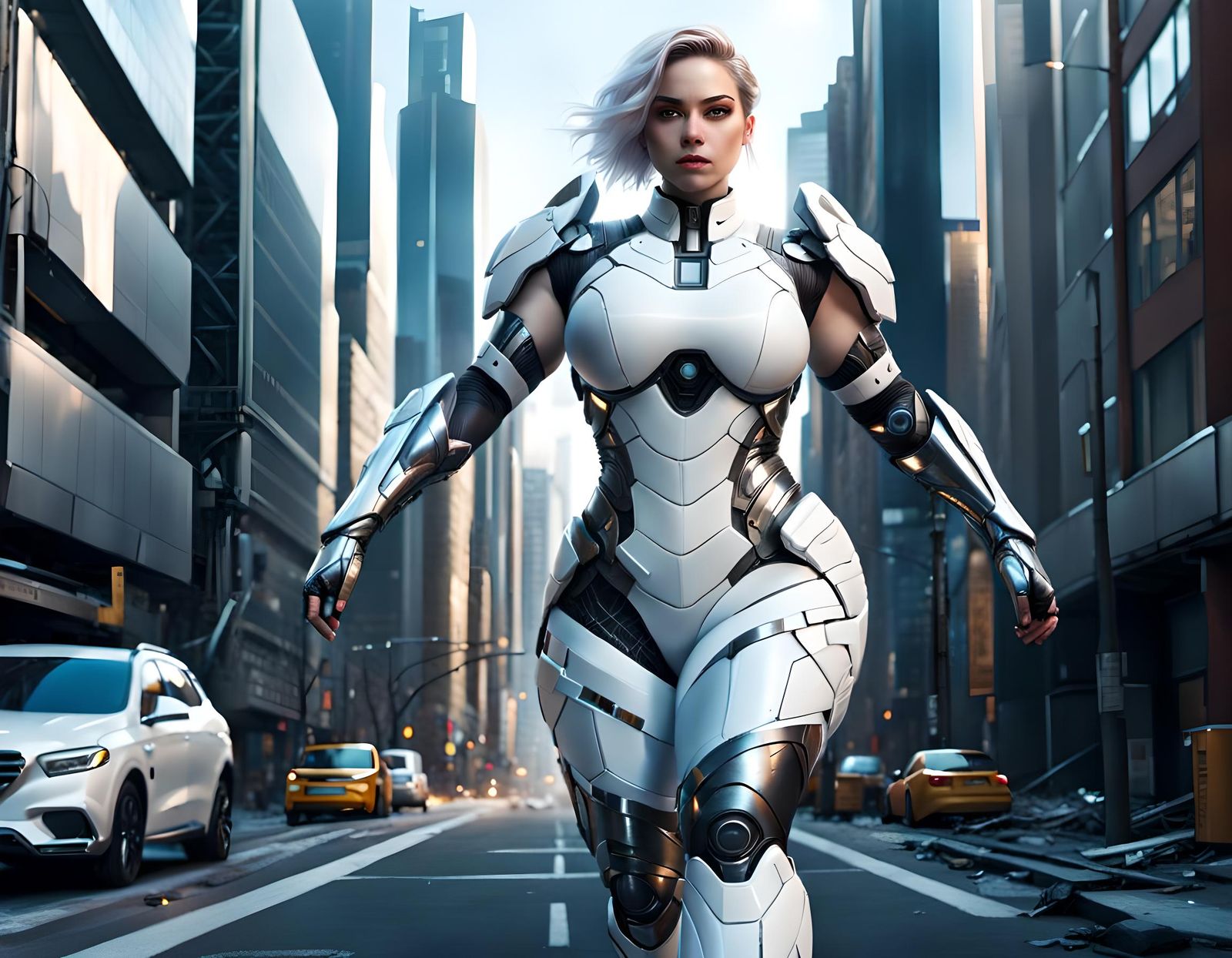 Cyborg Angel in Cityscape: Realistic Detailed Rendering