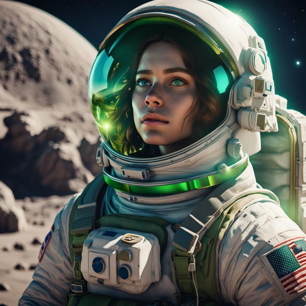 Girl Astronaut on the Moon: Detailed Fantasy Art