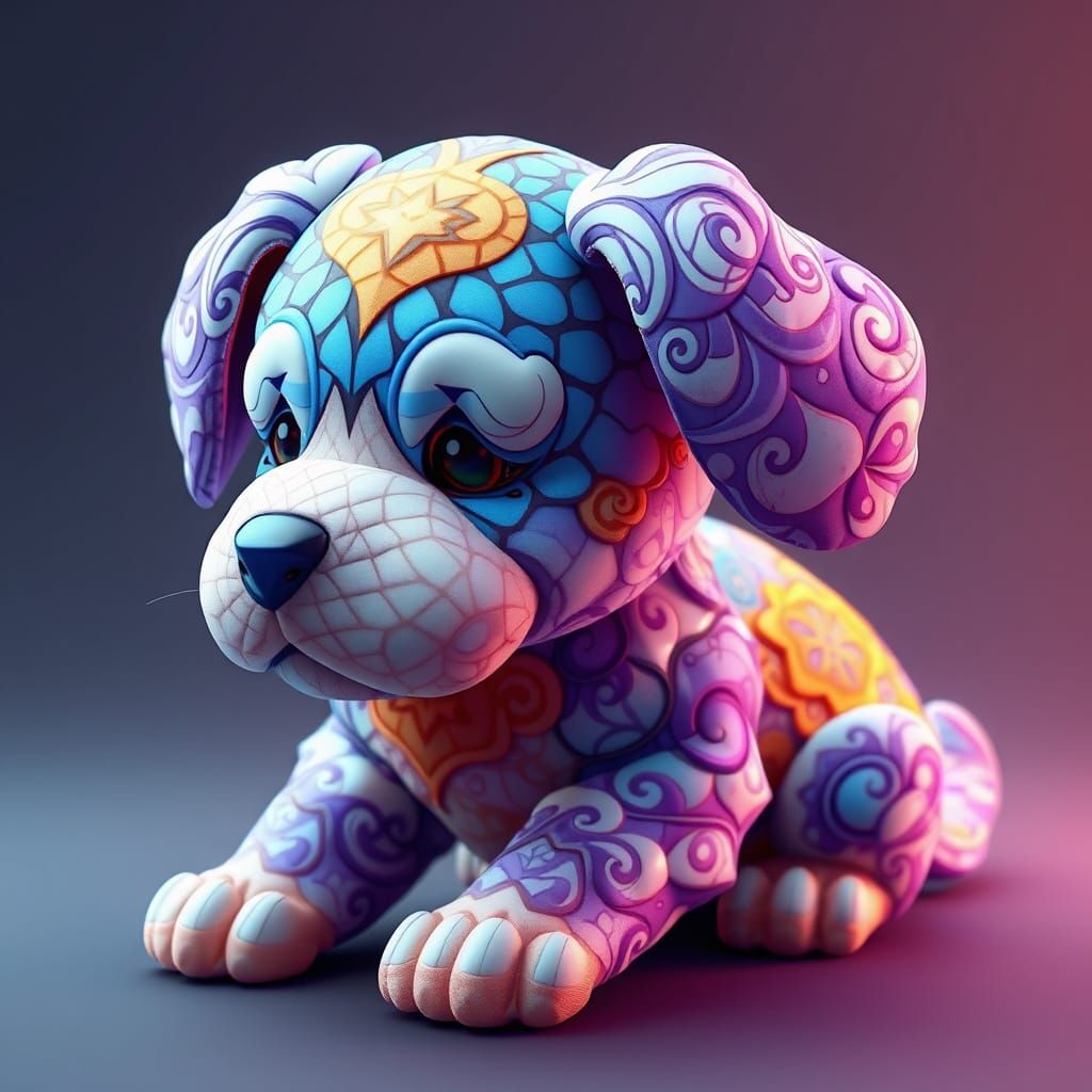 Surreal Geometric Puppy in Vibrant, Dreamlike Colors