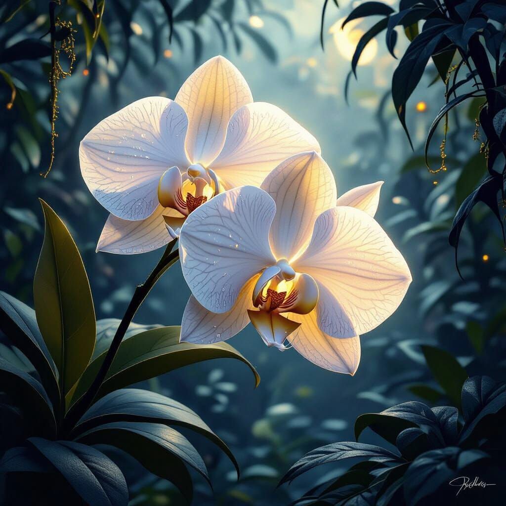 Moonlit Orchid in Art Nouveau Style
