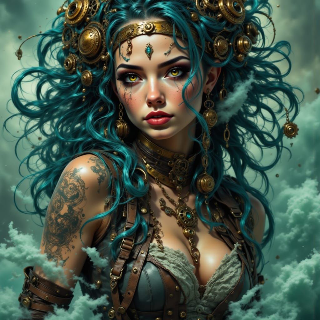 Woman with Teal Dreadlocks Commanding Airships