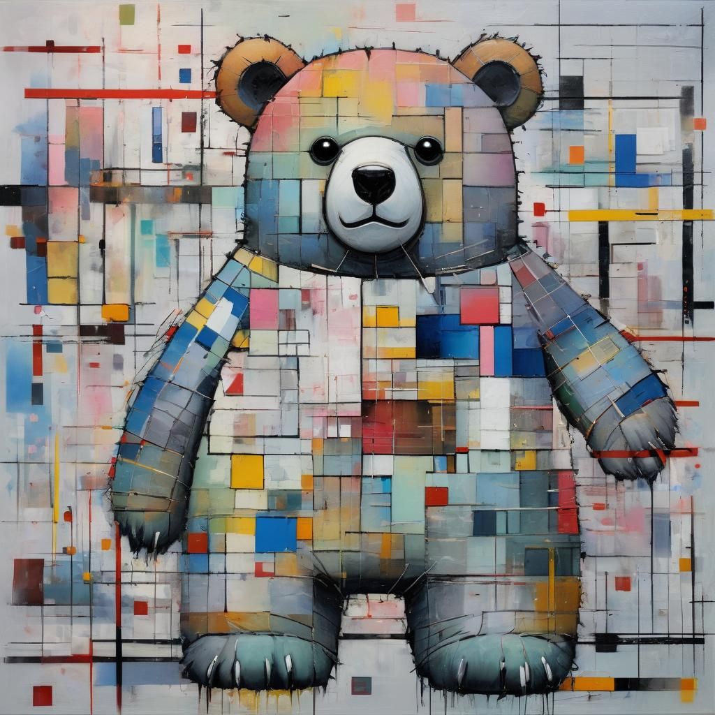 Abstract Bear with Soft Gradients in Mondrian Style
