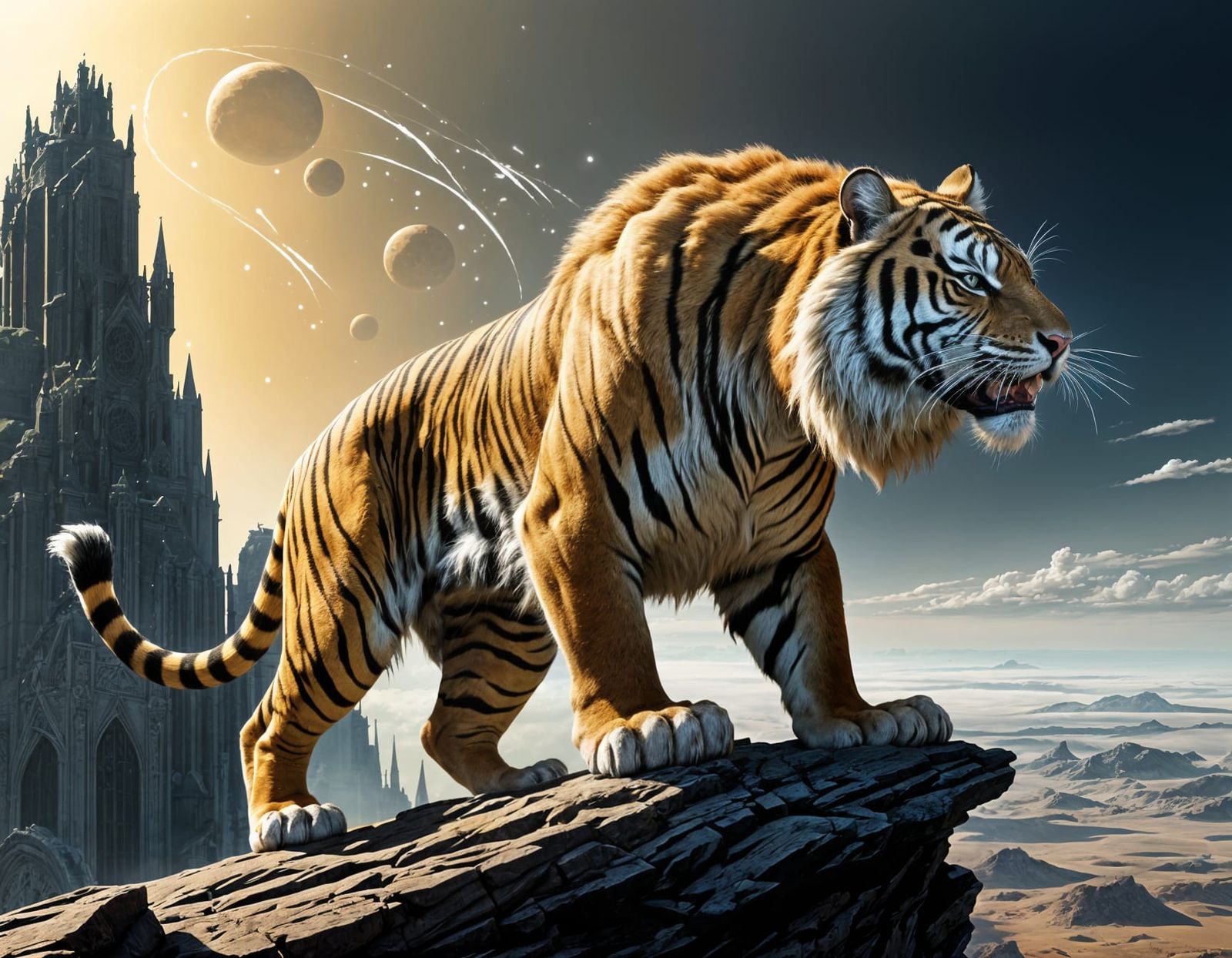 Celestial Seraphim Tiger in Dynamic Pose, Concept Art Master...