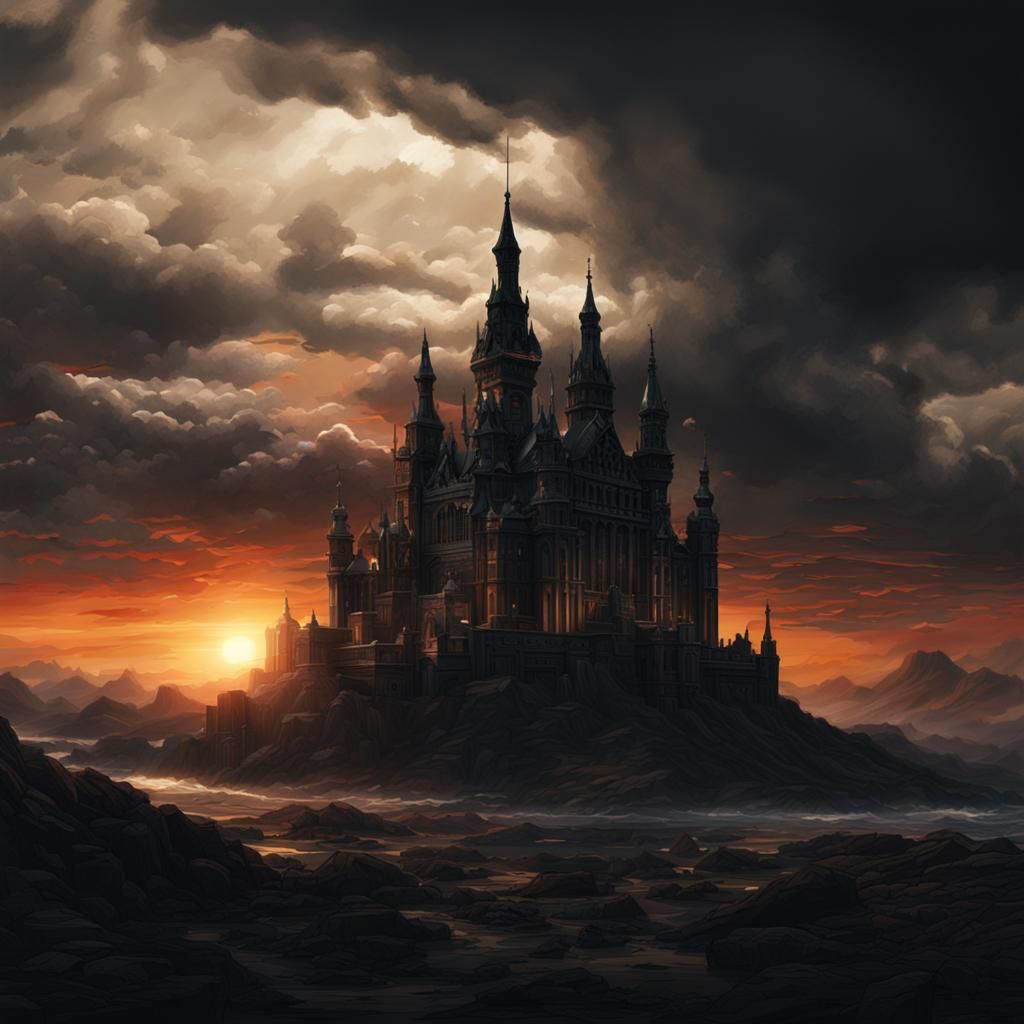 Dramatic Black Sunset: Emotional Digital Painting