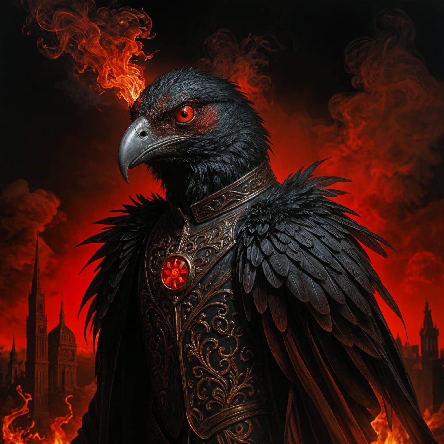 Demonic Prince of Fire and Smoke in Vivid Red and Black