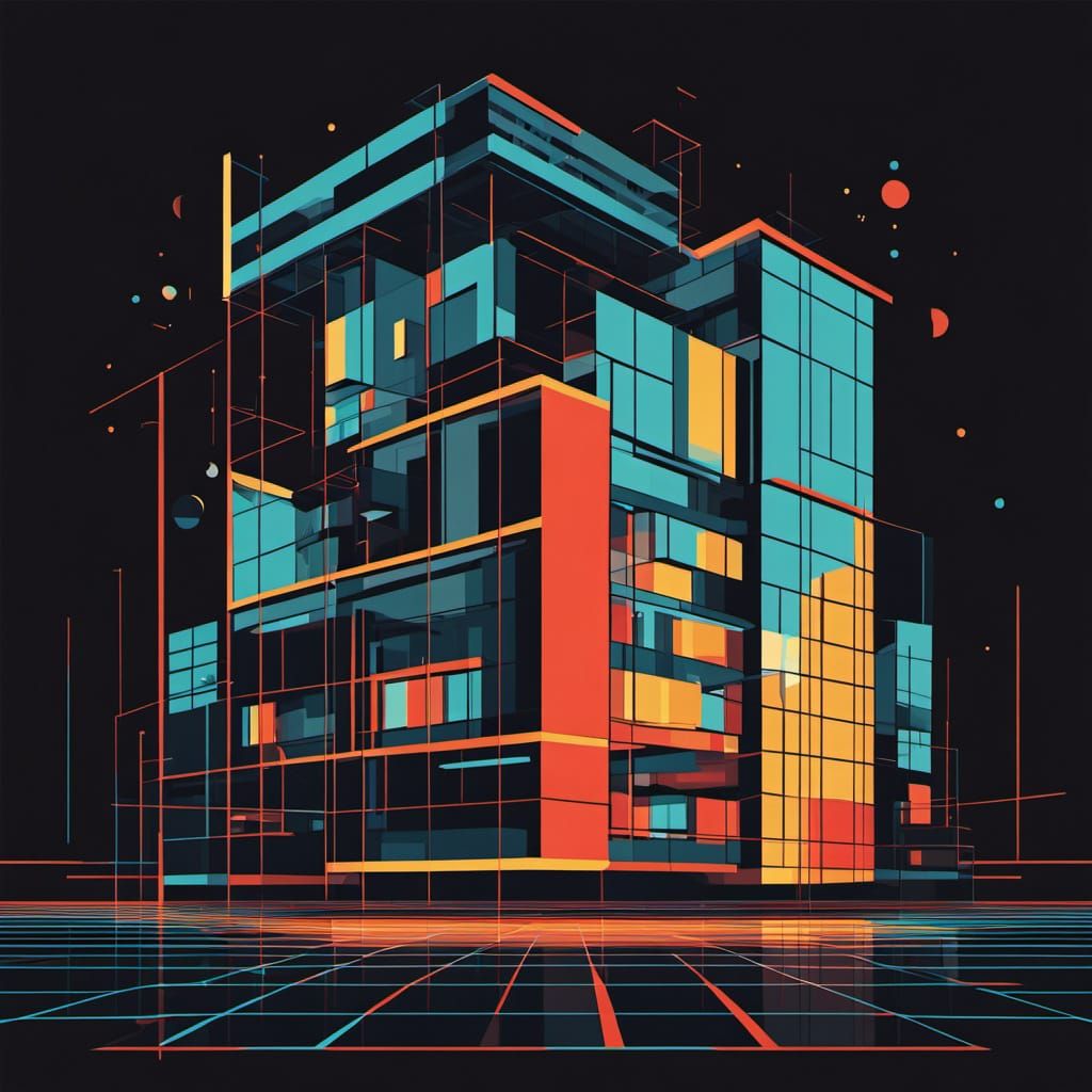 Vibrant Pop Art Woman in Geometric Cityscape