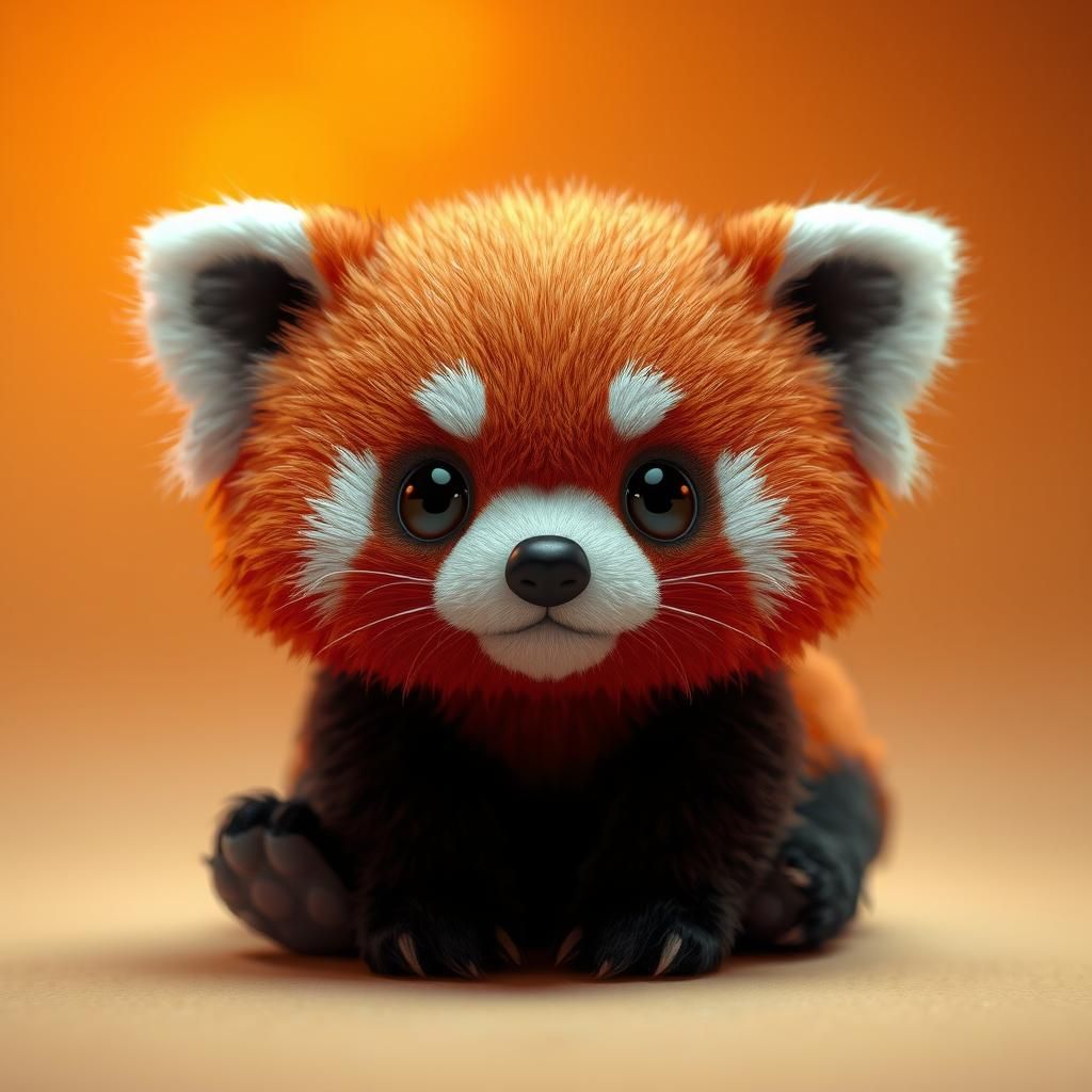 Hyperrealistic Red Panda Cub with Chibi Eyes