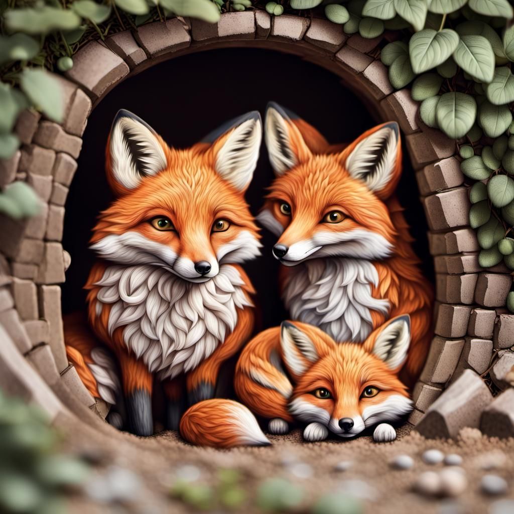Cute Fluffy Foxes in Cozy Foxhole