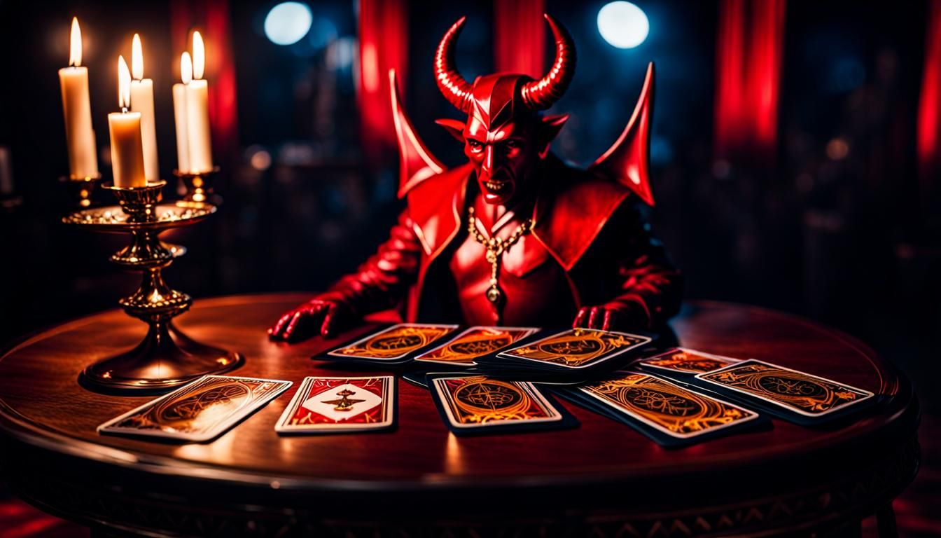 Sinister Devil Tarot Card in Film Noir Style