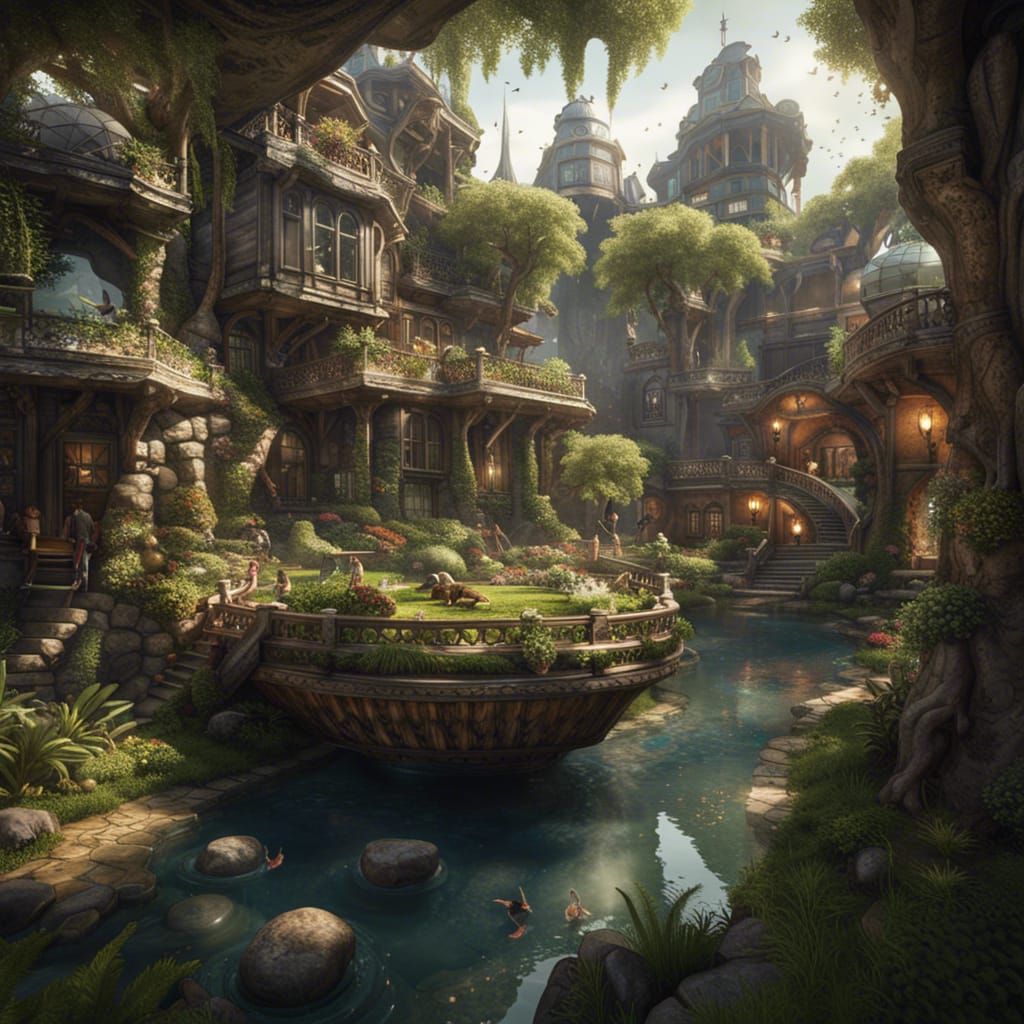 Idyllic English Village Scene in Hyperrealistic Style