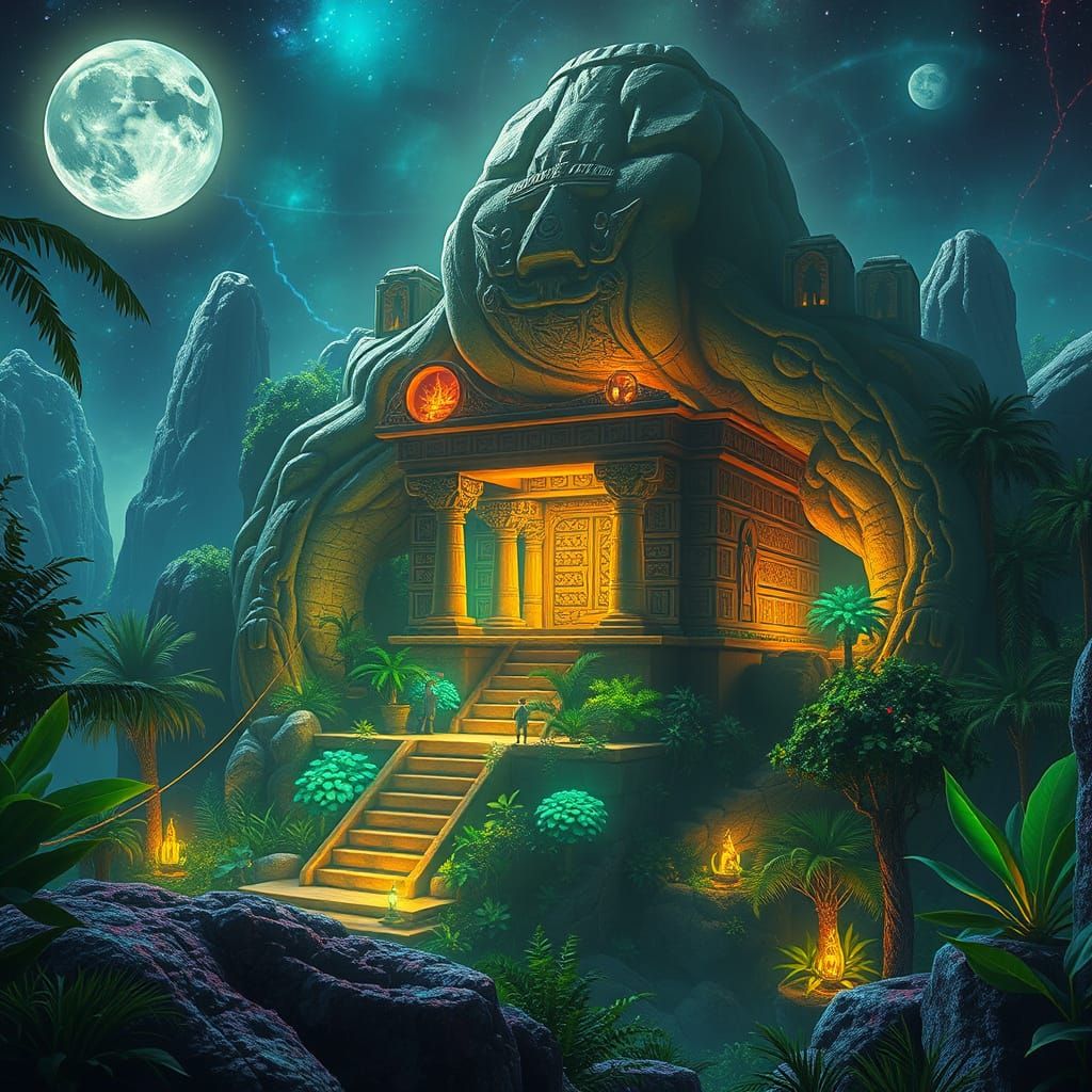 Bioluminescent Jungle Temple Inspired by Pablo Amaringo