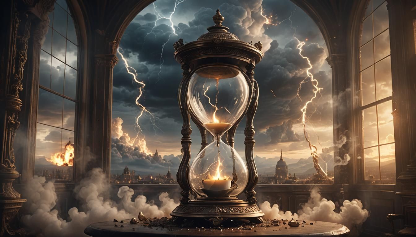 Hourglass with Candle Smoke Forming Clouds