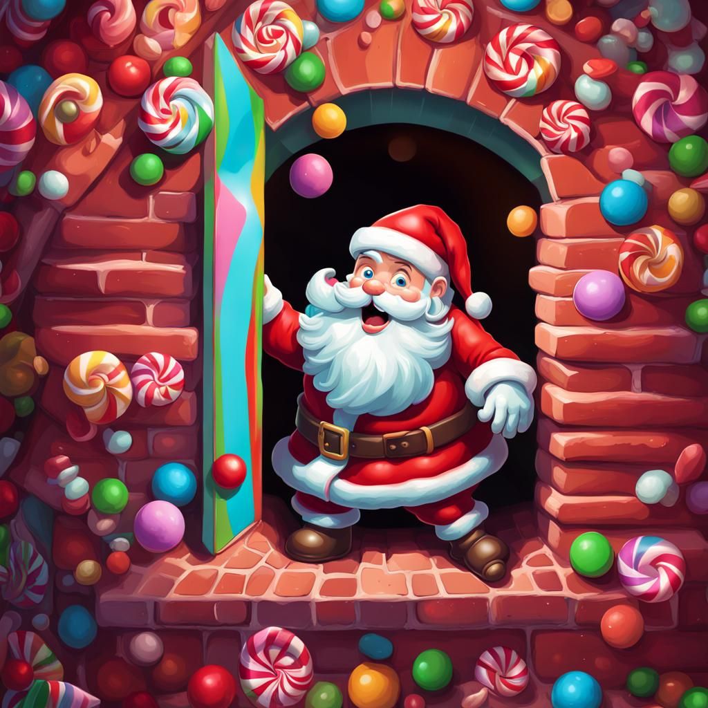 Santa Stuck in Chimney: Candyland Art