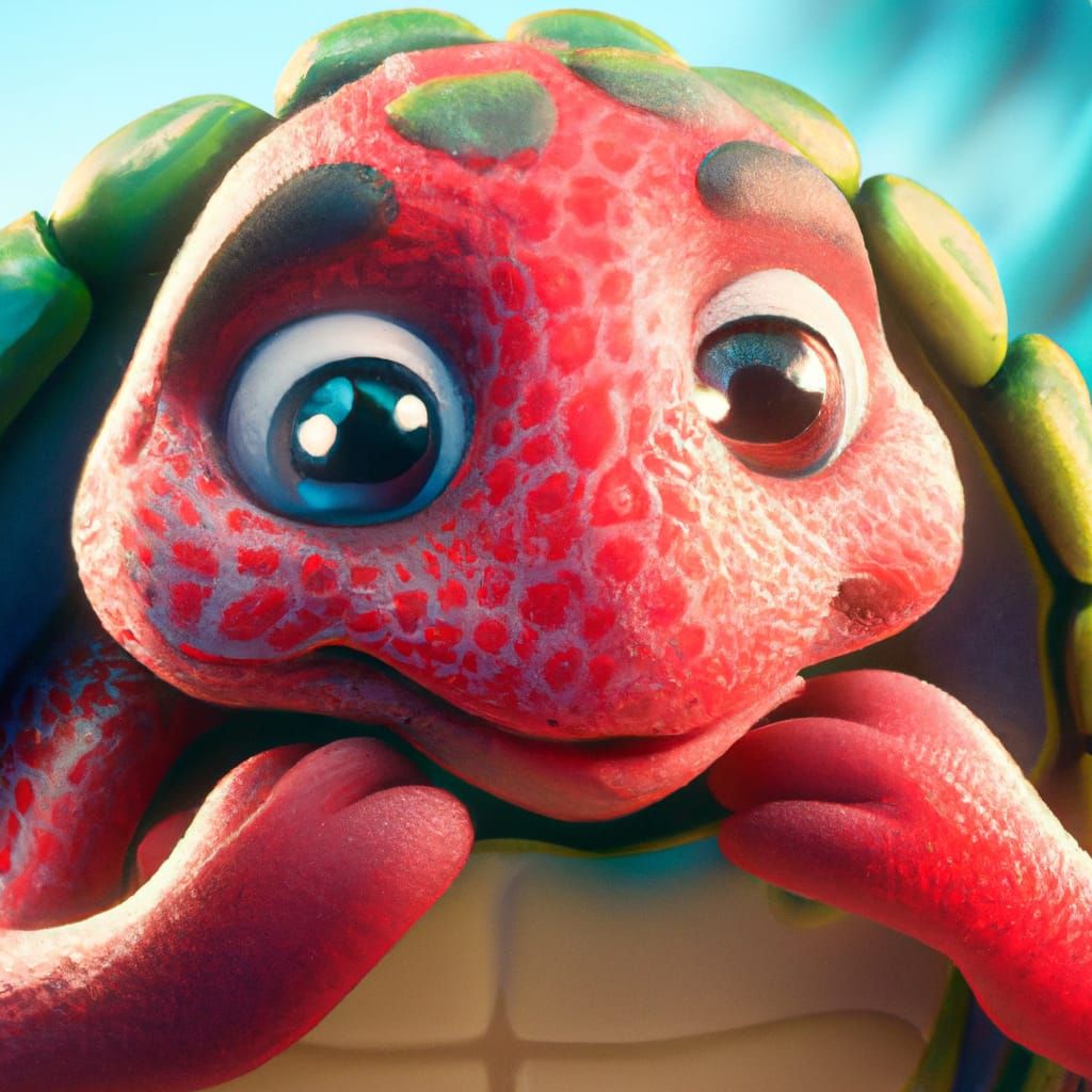 Adorable Strawberry Sea Turtle: 3D Digital Art
