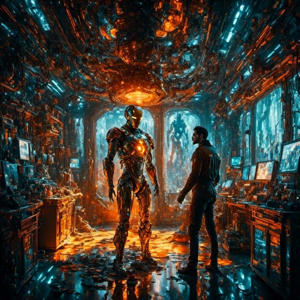 Iron Man in Futuristic Lab, Syd Mead Style