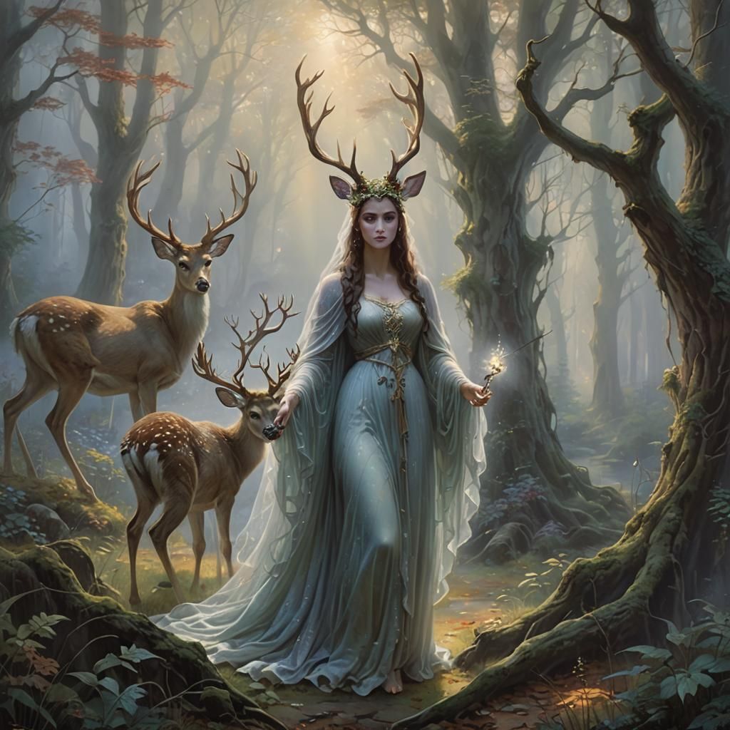 Mythical Forest Ghost with Deer Spirit