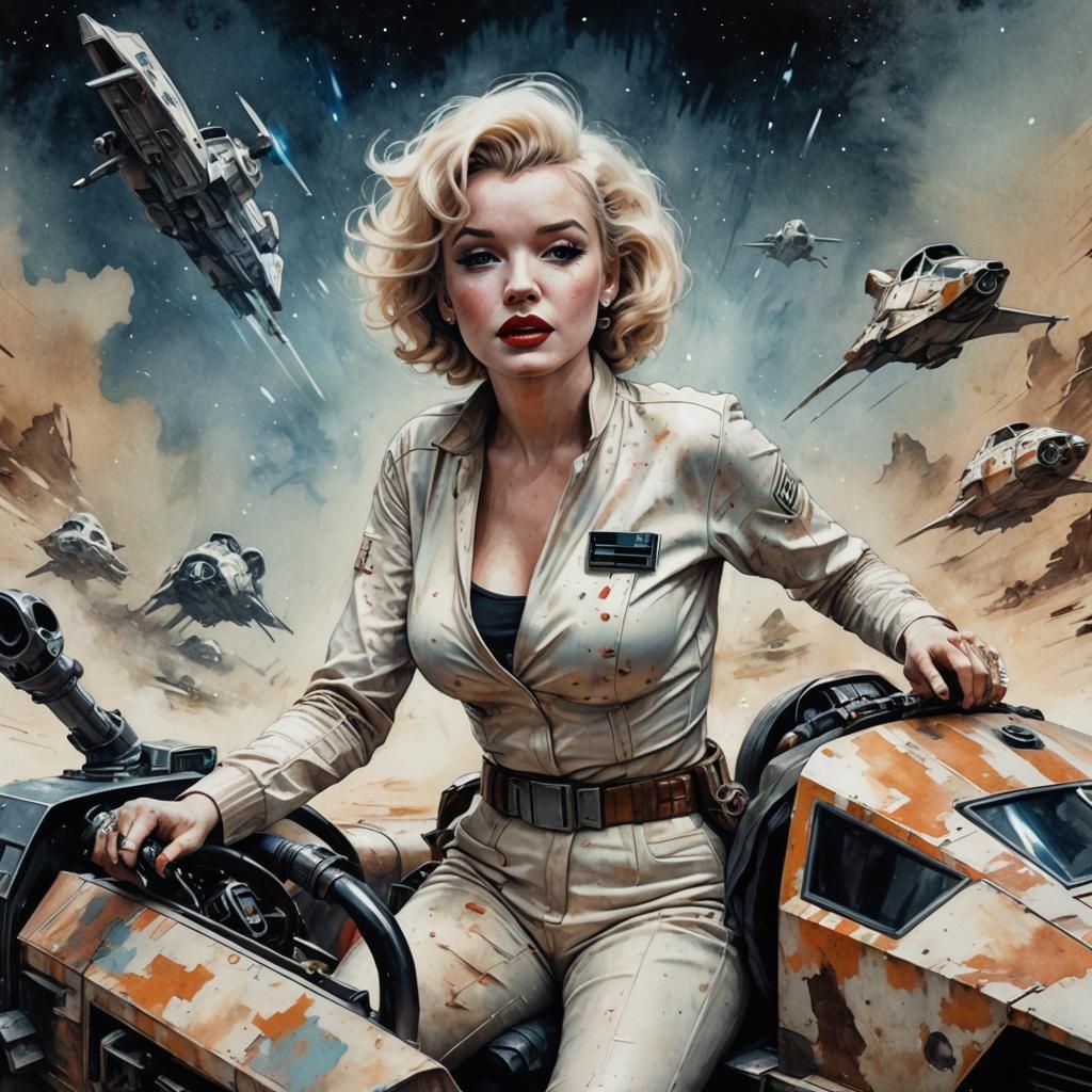 Marilyn Monroe in Star Wars Uniform on Speeder