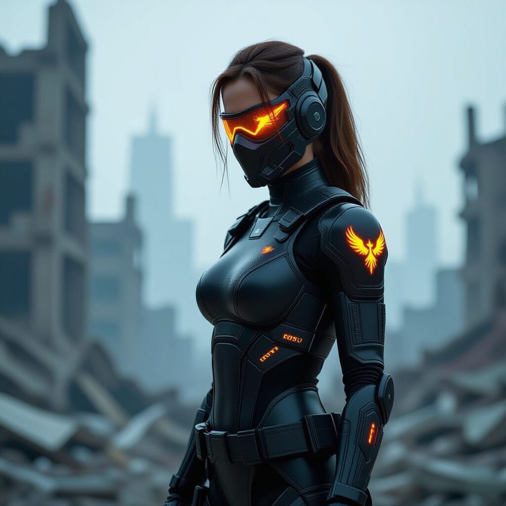 Cyberpunk Cyborg Warrior in Dystopian Cityscape