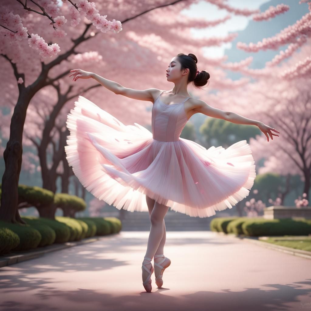 Ballerina's Dance in Cherry Blossom Park