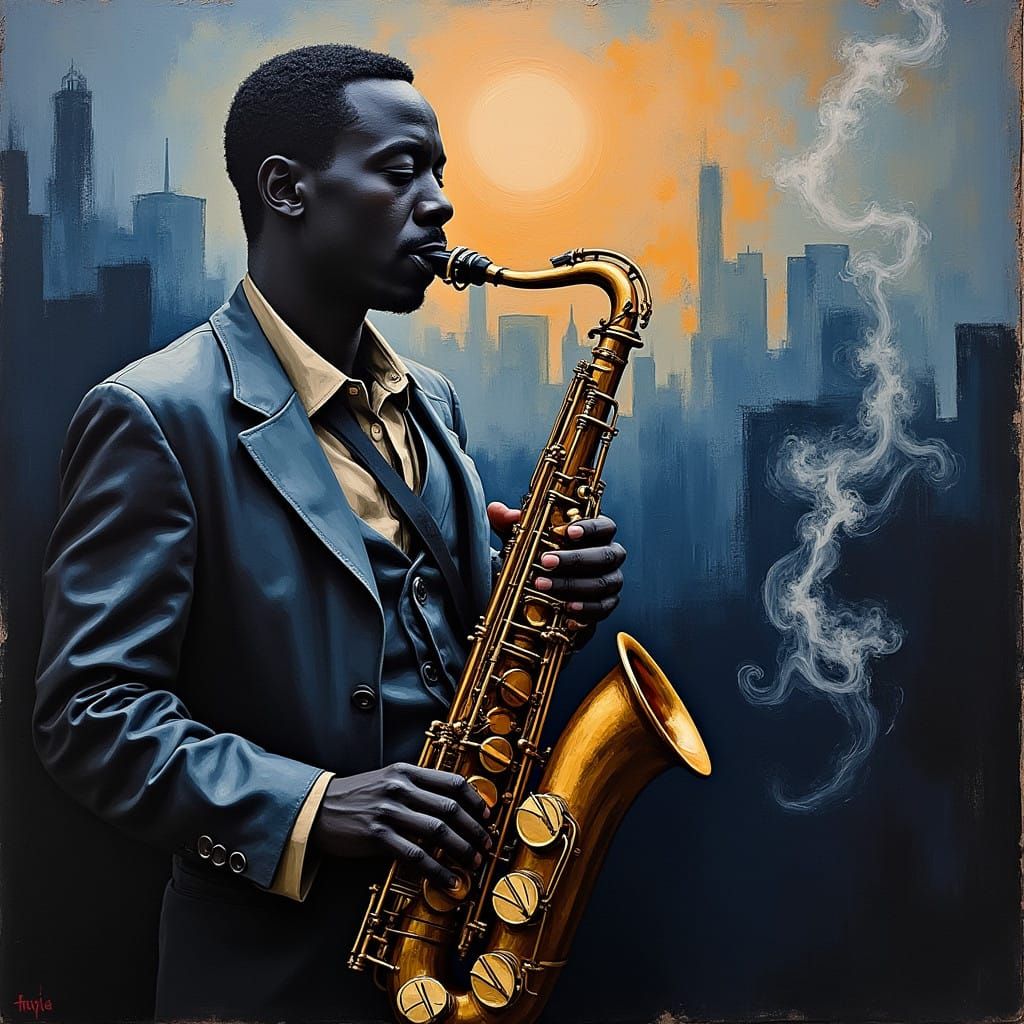 Moody Saxophonist Enveloped in City Dusk