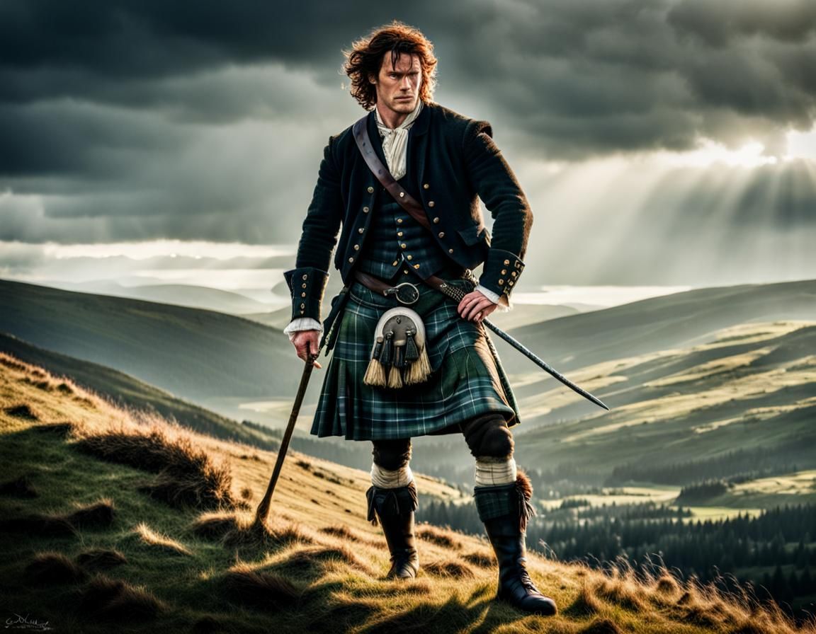 Hyperrealistic Portrait of Jamie Fraser in Kilt