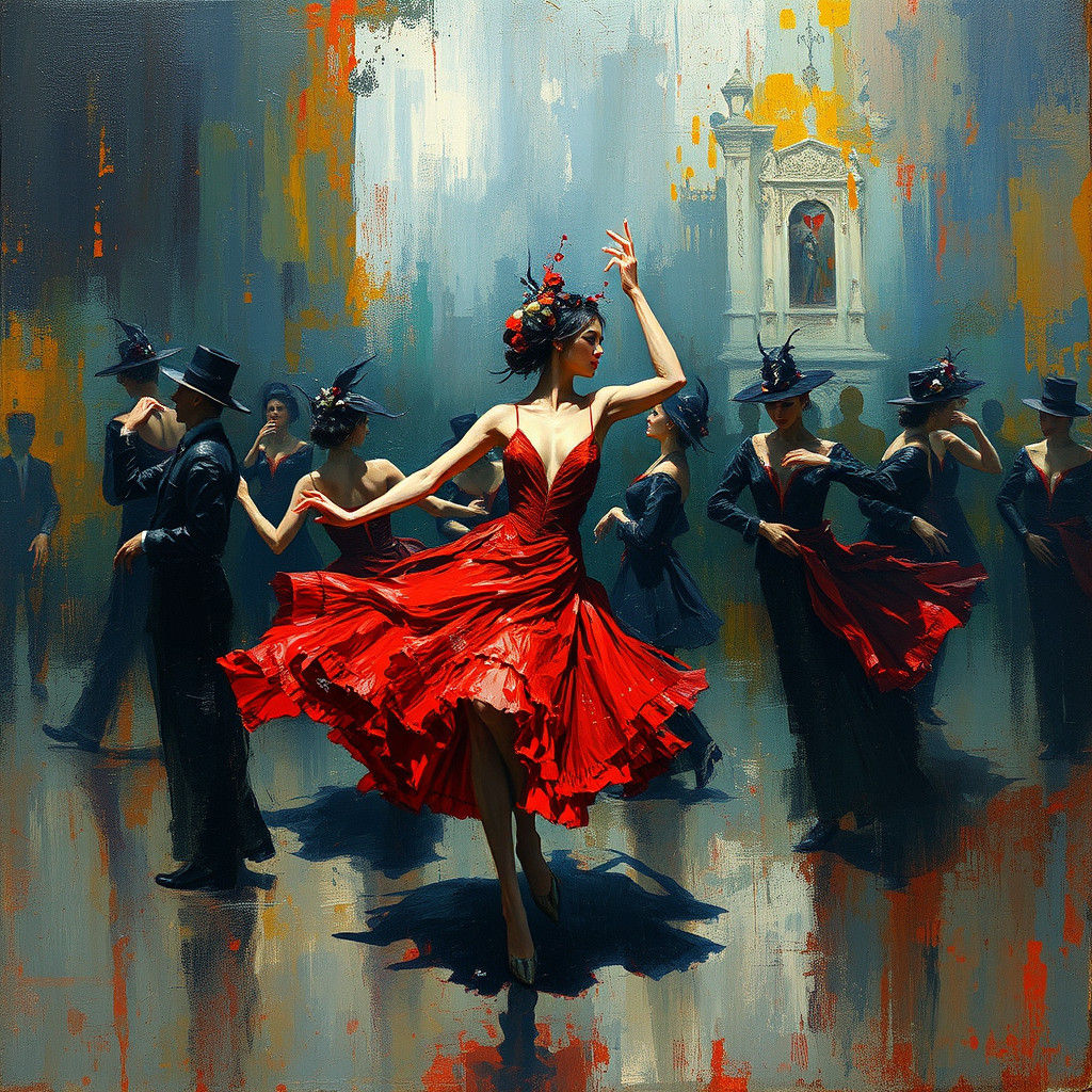 Abstract Expressionist Cabaret Dancers in Oil Texture