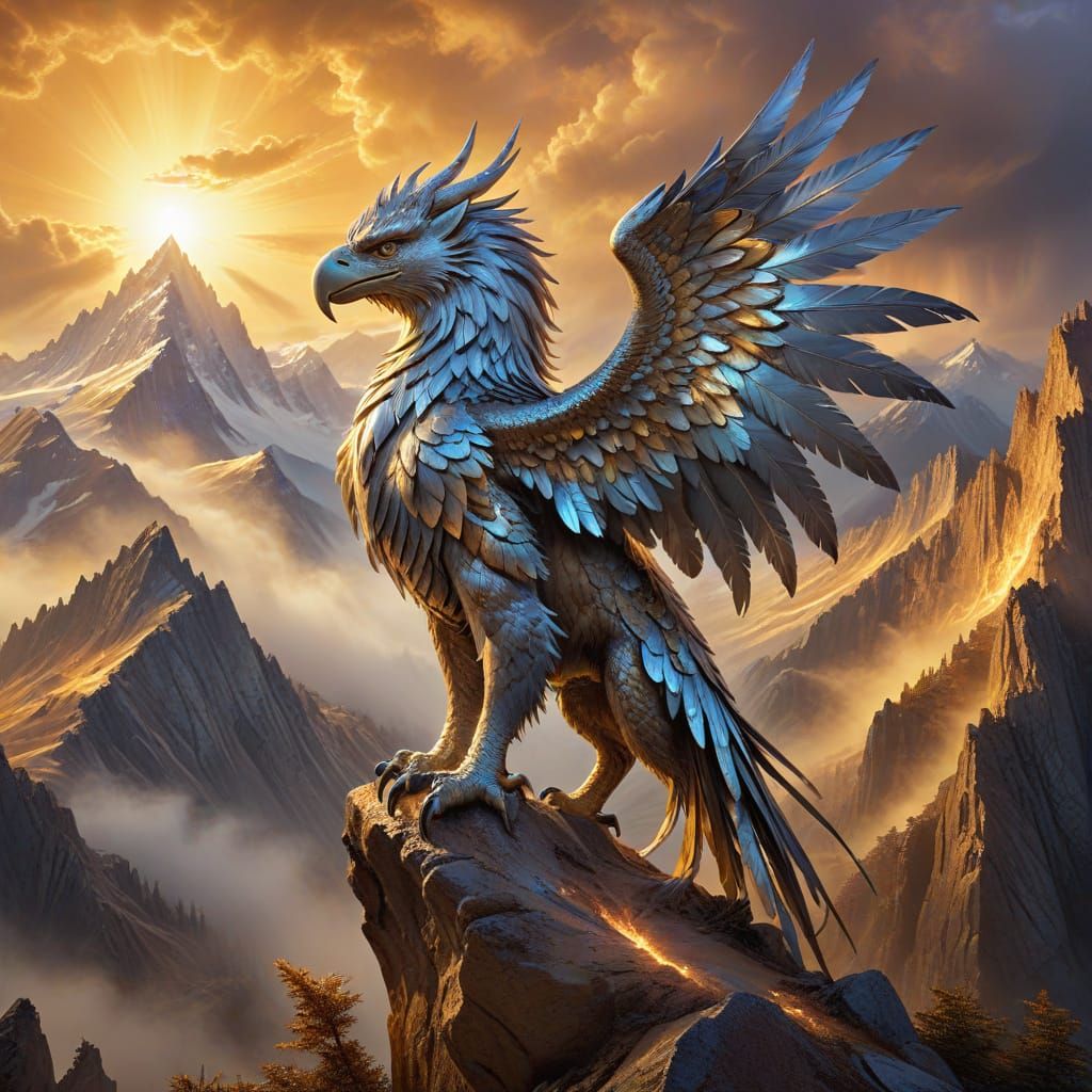 Chrome Griffin on Misty Peak in Airbrush Style