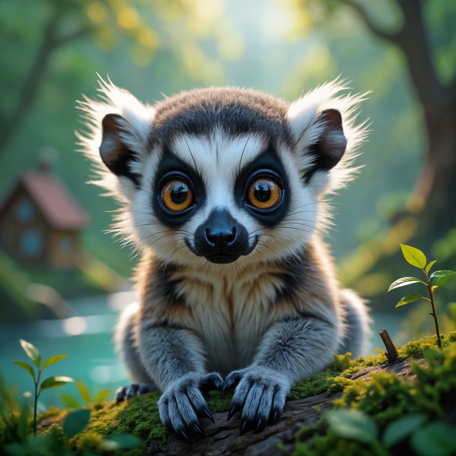 Adorable Chibi Lemur Portrait in Forest Setting