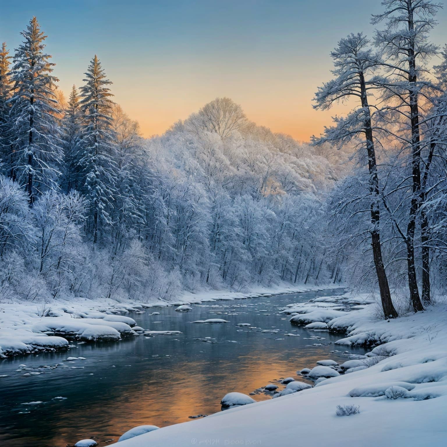 Serene Winter Landscape with Snow-Covered Pines
