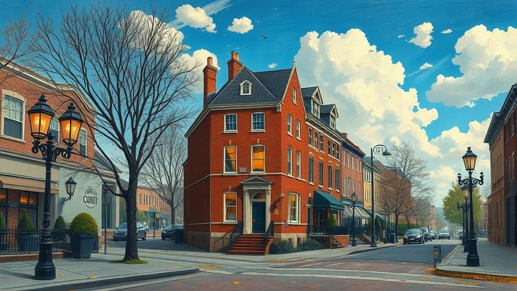 Charming Brick Townhouse on Autumn City Street