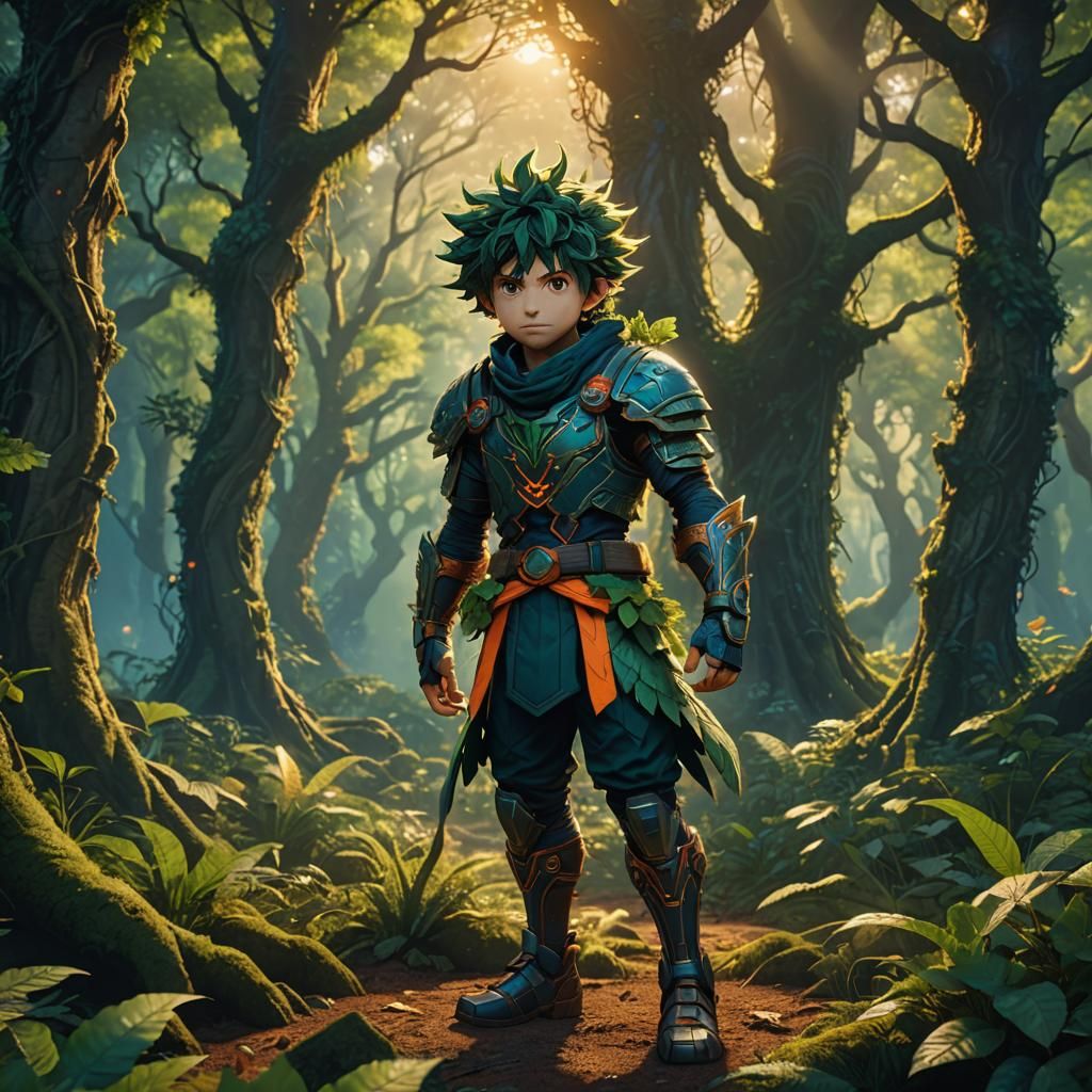 Deku in Mystical Forest: A Vibrant Anime Fantasy