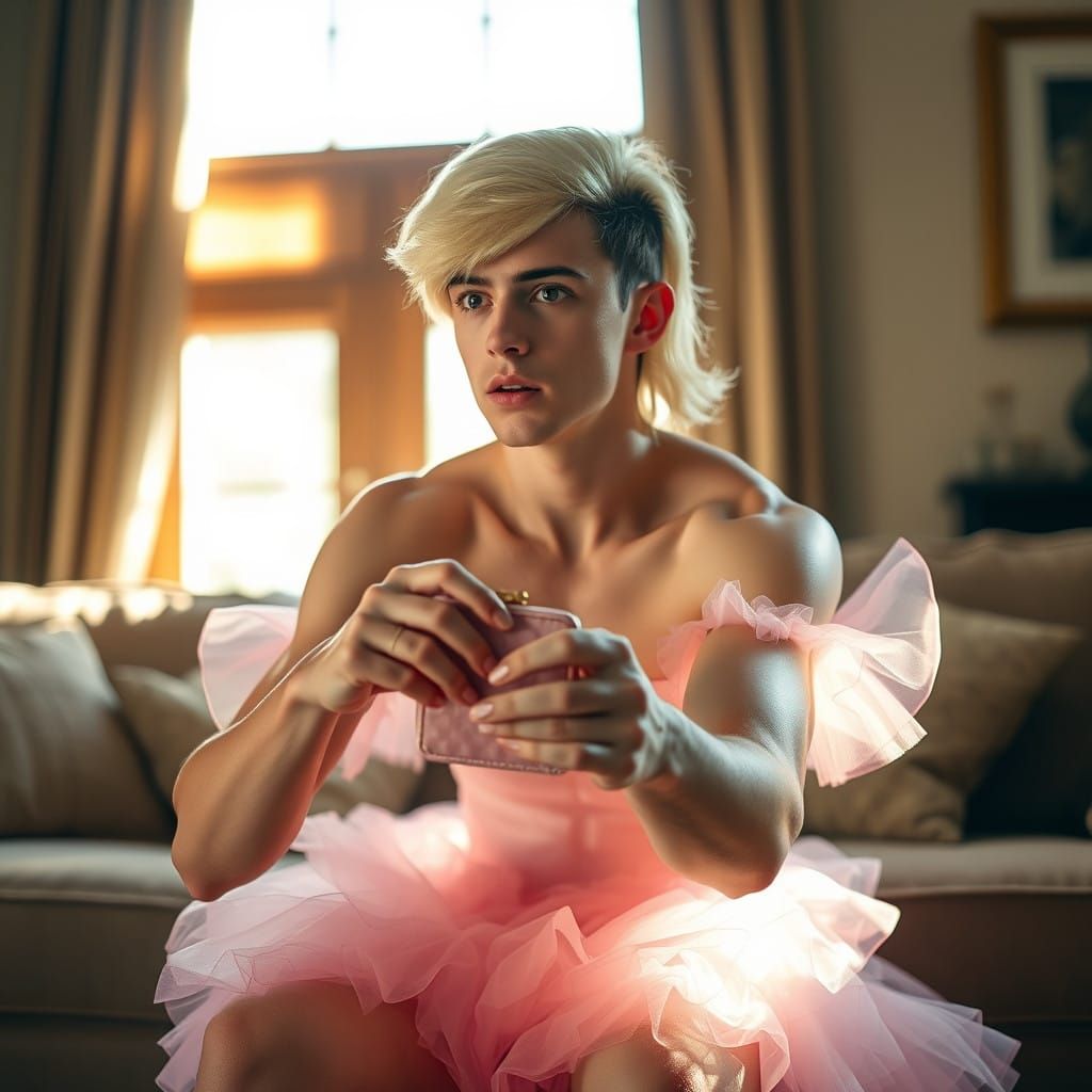 Handsome Young Man in Pastel Pink Prom Dress