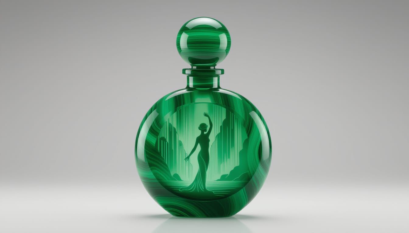 Art Deco Malachite Glass Perfume Bottle