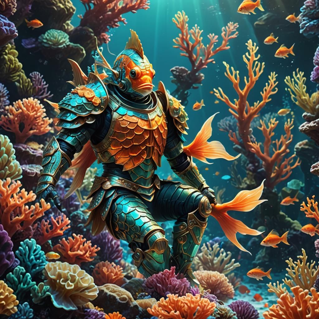 Fantasy Goldfish Warrior in Shimmering Armour