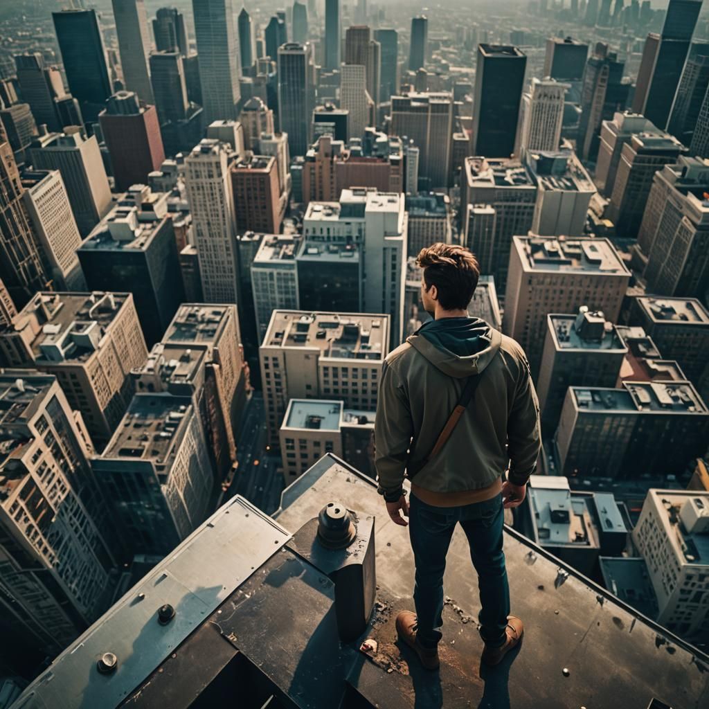 Dramatic Silhouette Over Cityscape: Cinematic Film Still