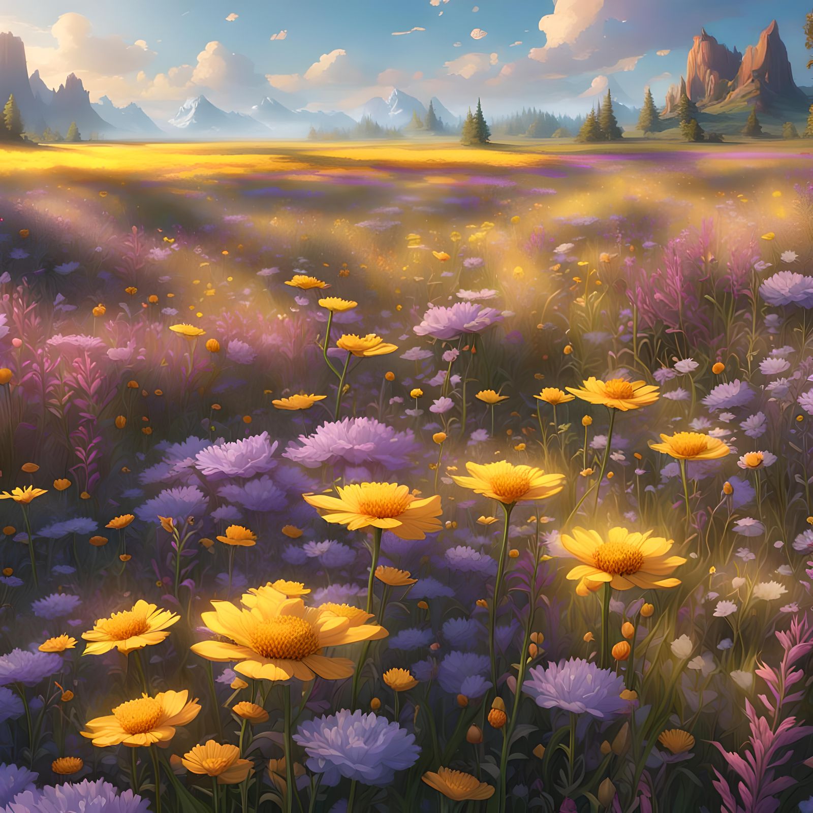 Lush Wildflower Field in Dark Fantasy Style