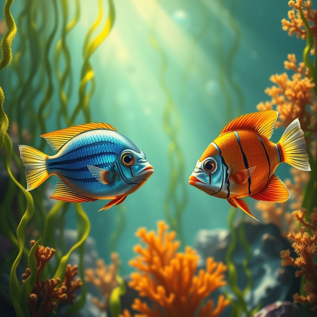 Vibrant Fish Swim Amidst Serene Aquatic Landscape
