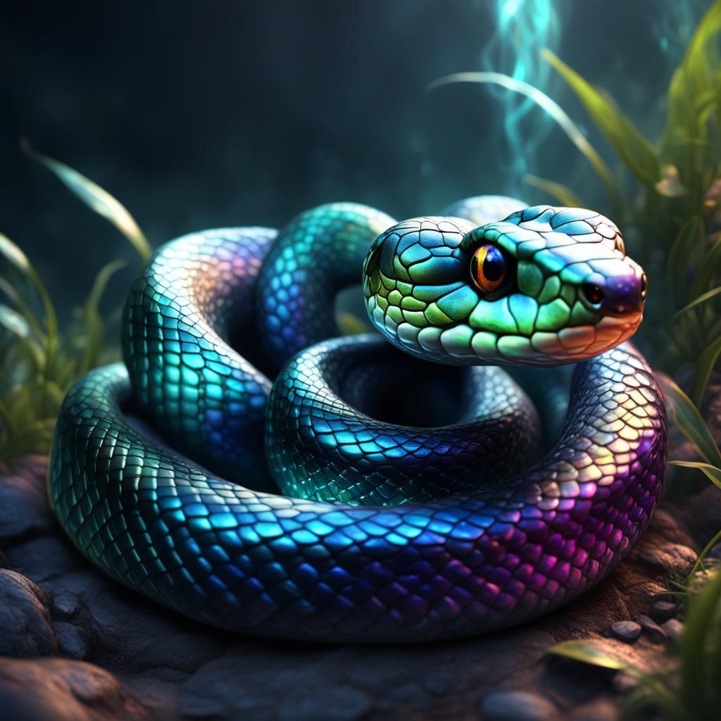 Iridescent Baby Snake: Detailed Digital Art