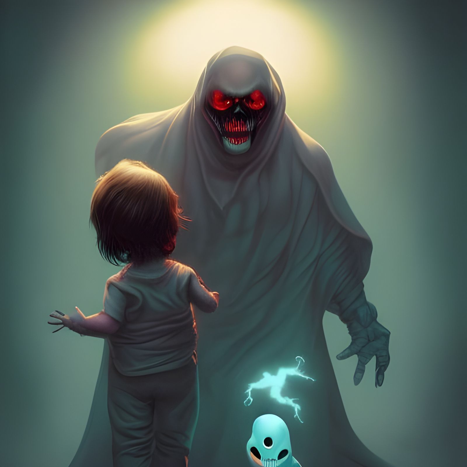 Terrifying Ghost and Toddler Son: Comic Book Art