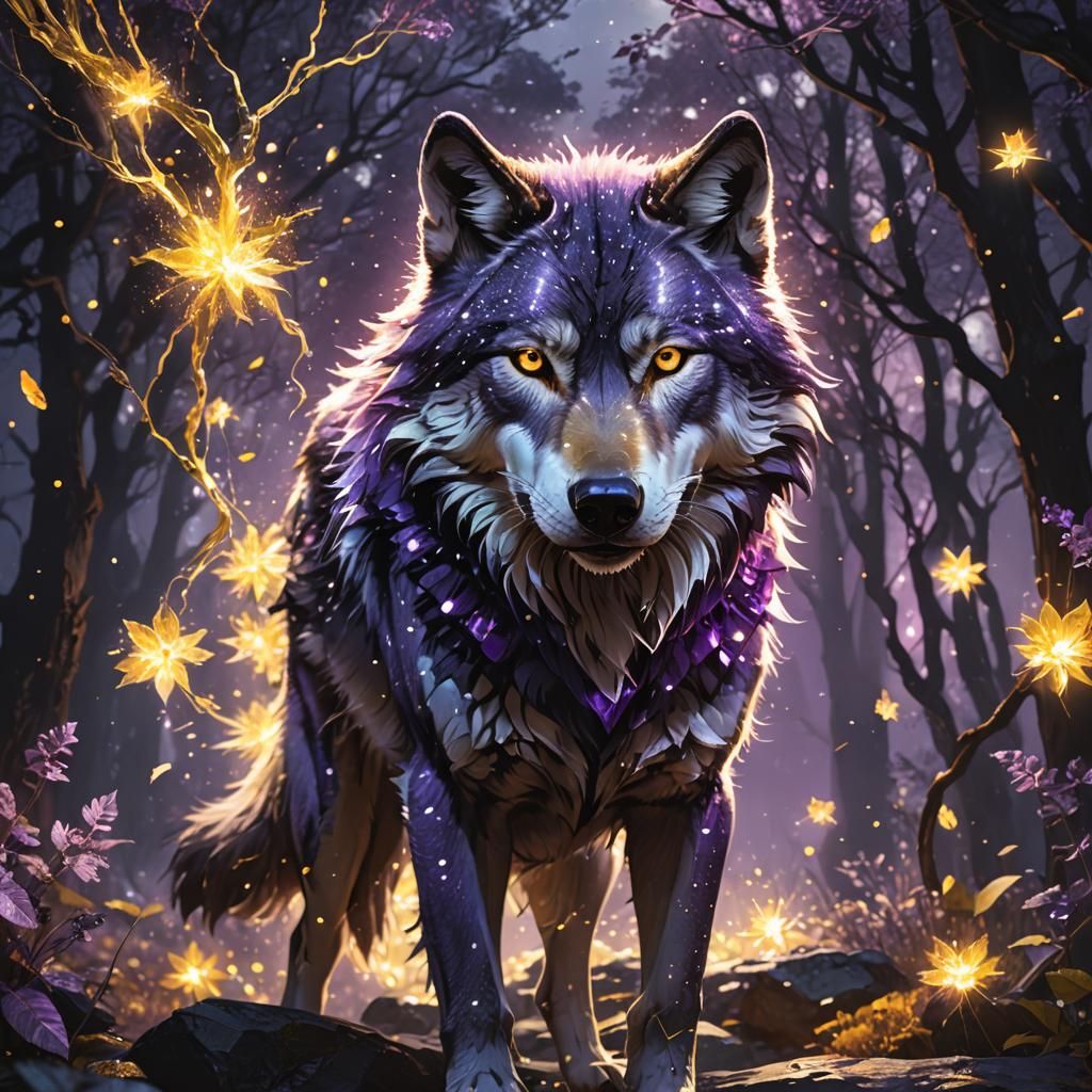 Glowing Double Exposure Wolf, Digital Illustration
