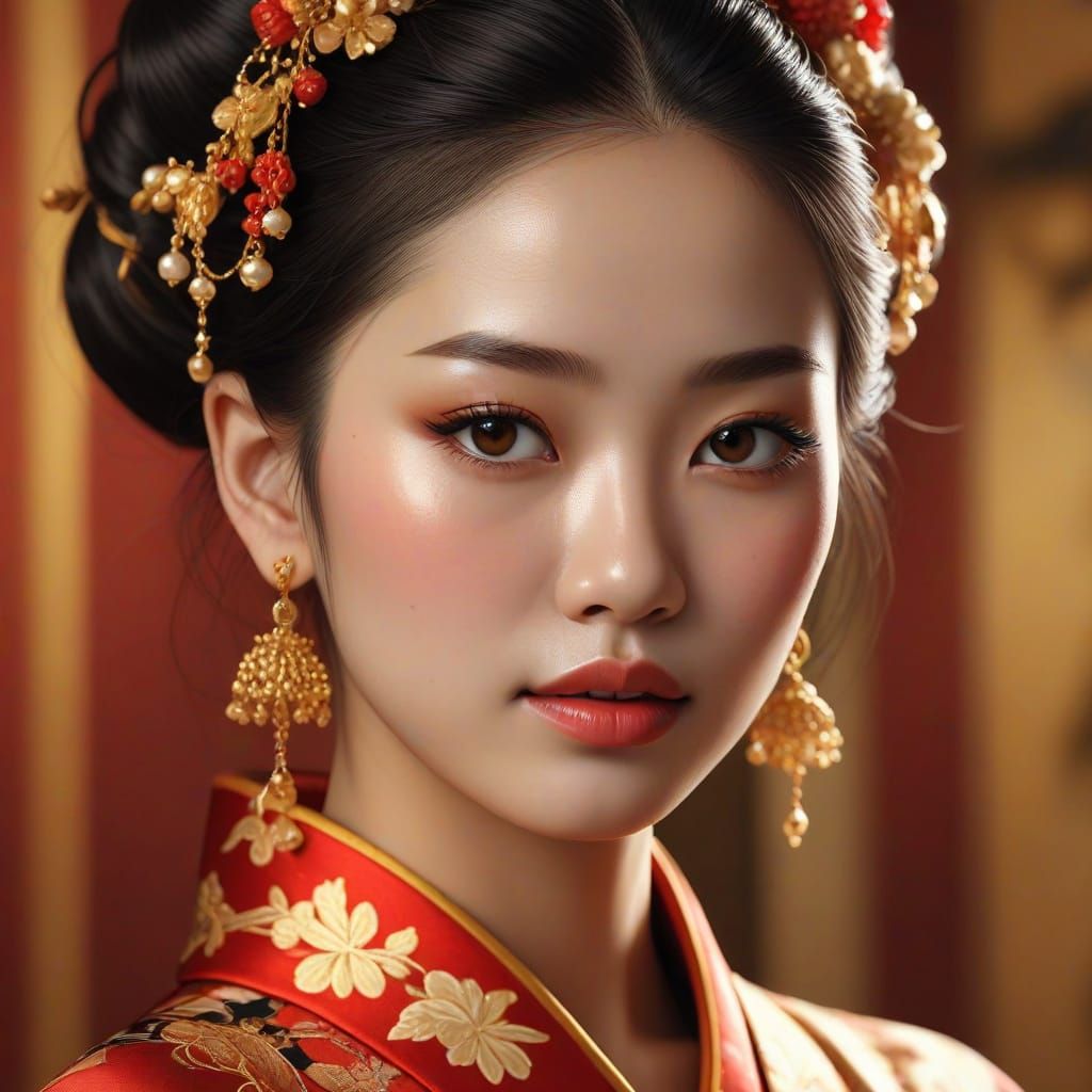 Indonesian Woman in Silk Kimono: Hyper-Realistic Digital Art