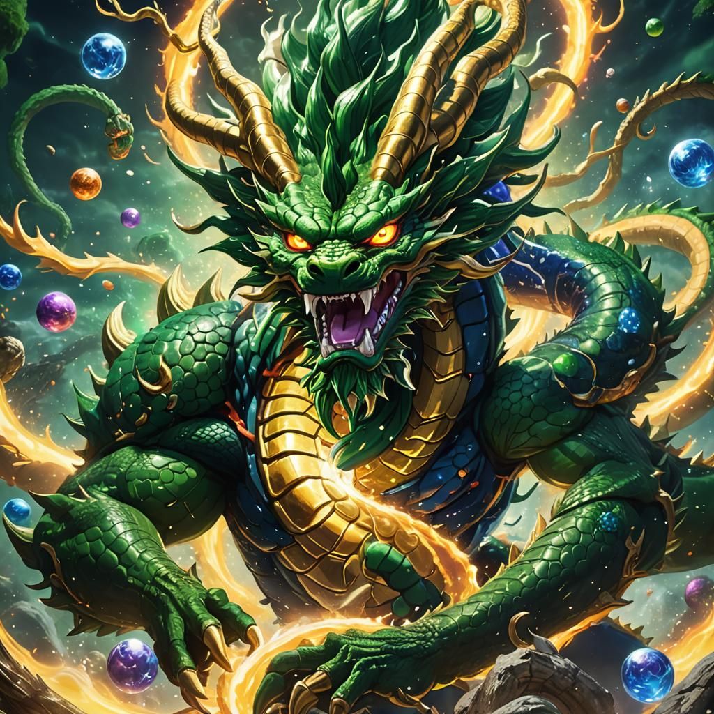 Colossal Super Shenron Concept Art in Emerald and Sapphire